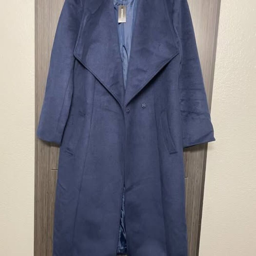 EXPRESS Navy Blue Belted Coat - Picture 3 of 7